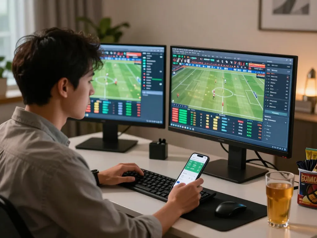 Tỷ lệ kèo nhà cái hôm nay engaging sports betting strategy with multiple screens showing odds