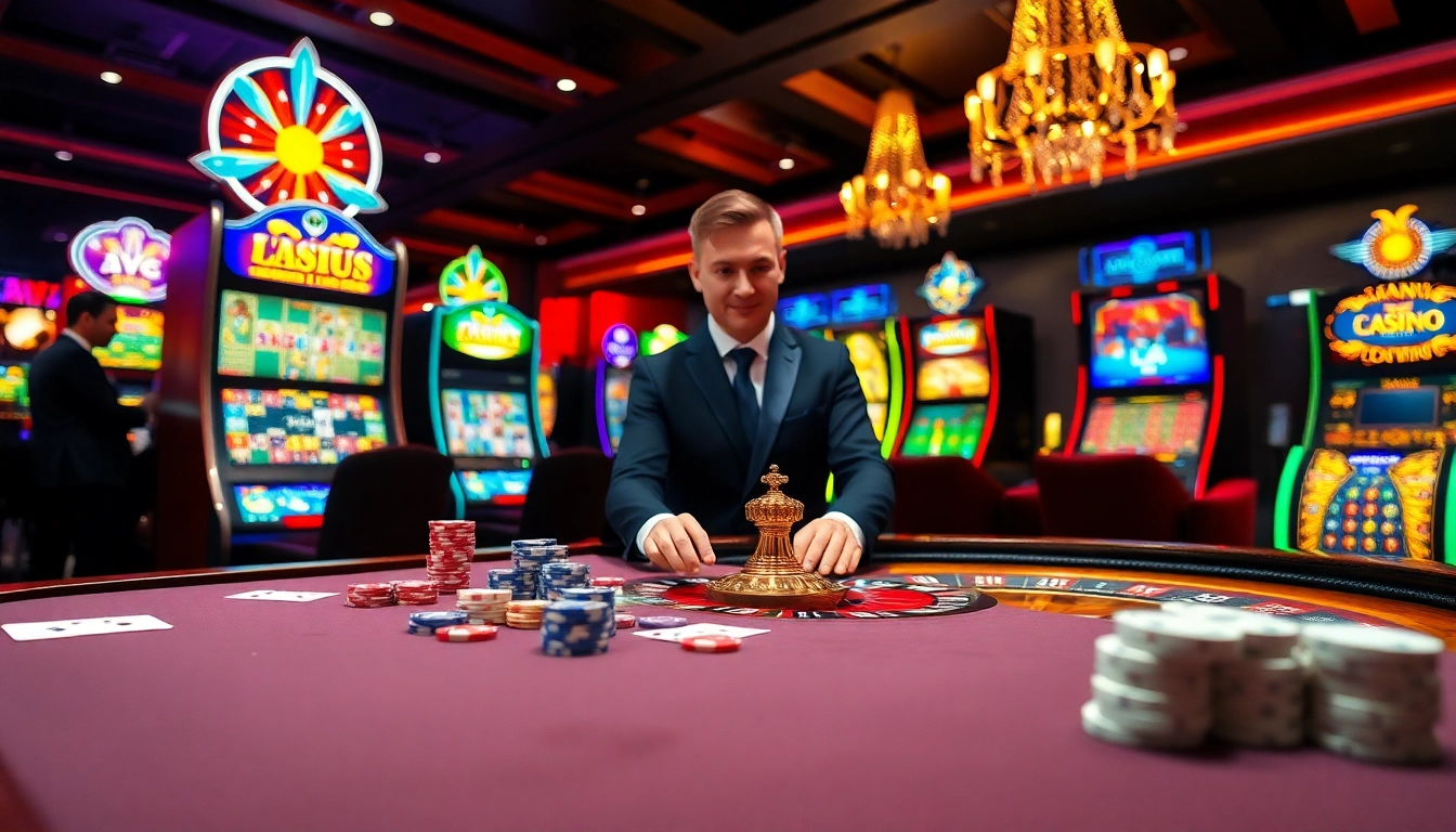 A professional dealer interacts with players at the alo 789 casino table, showcasing chips and cards amidst a vibrant gambling atmosphere.