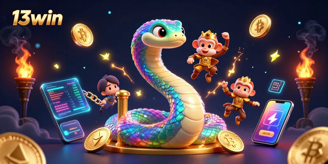 Experience the thrill of 13win's online gaming world with vibrant characters and rich casino elements.
