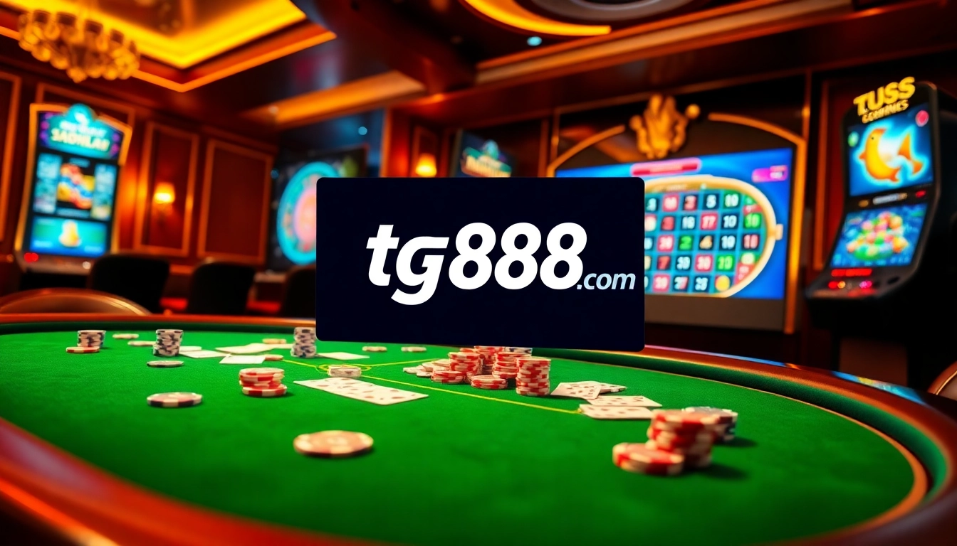 Engaging tg88 com poker game with vivid chips and betting action on a sleek casino table
