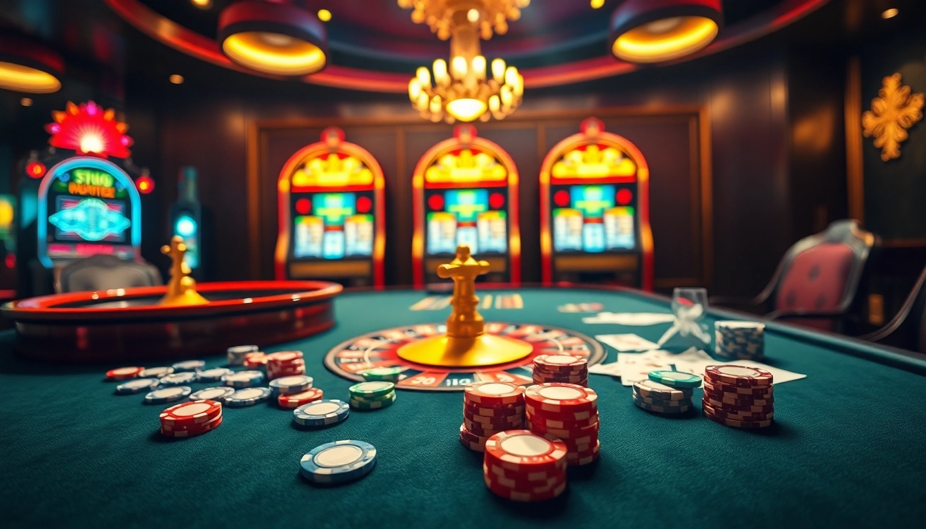 Experience the thrill of high-stakes gaming at KJC with poker chips and roulette excitement.