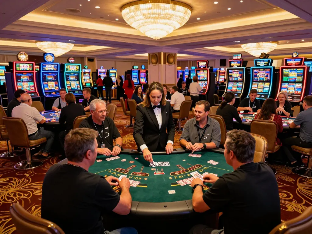 MAX88 players enjoying a lively blackjack game in an upscale casino filled with excitement and strategy