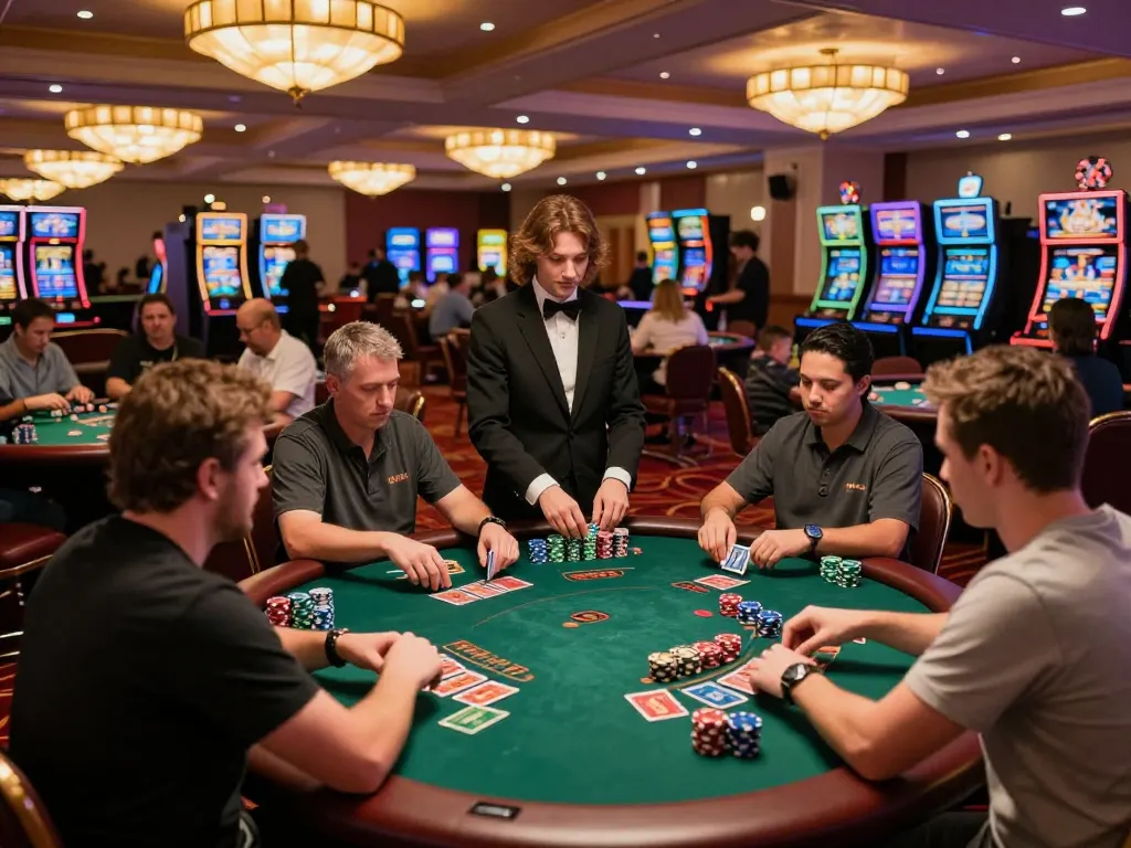 Players enjoying blackjack gameplay at a vibrant casino while experiencing the thrill of S88 strategy.