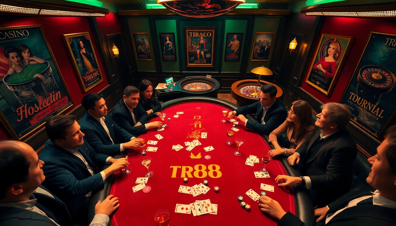 TR88 poker table with excited players at a luxurious casino interior