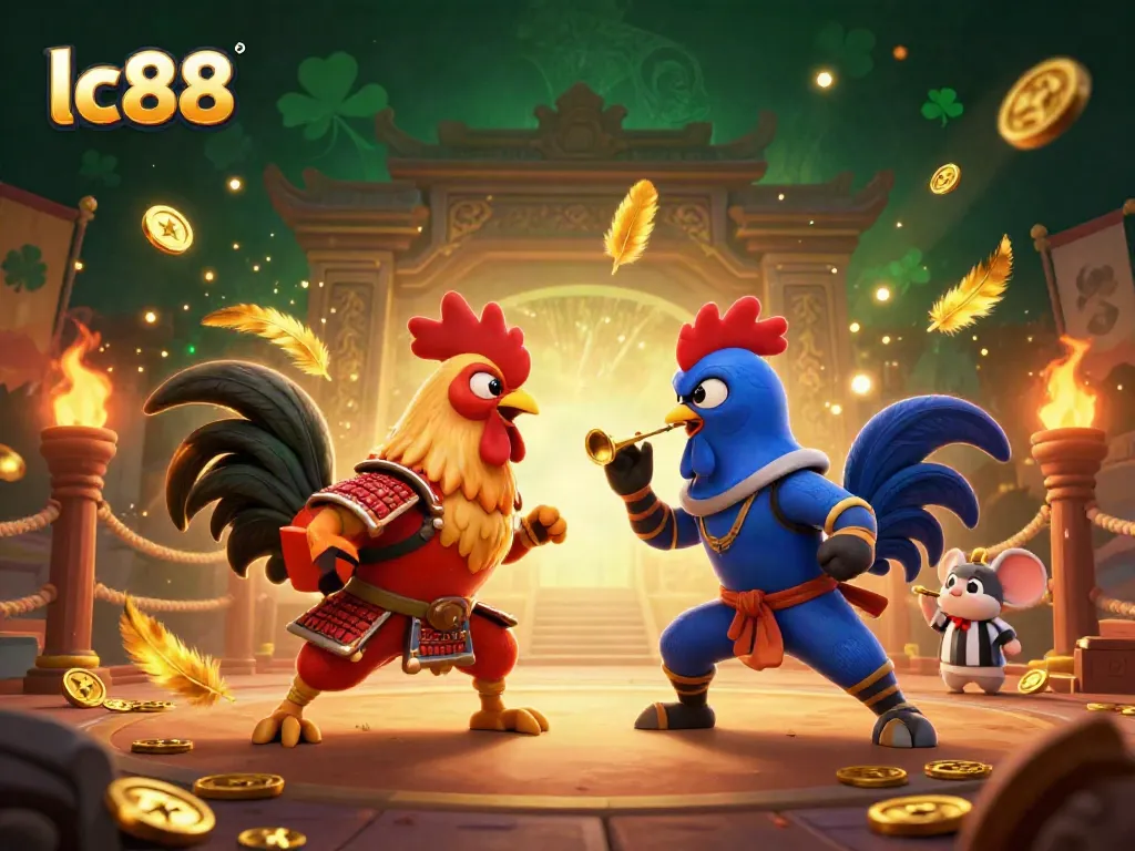 Experience the thrilling showdown of lc88's fighting roosters in an epic online gambling arena.