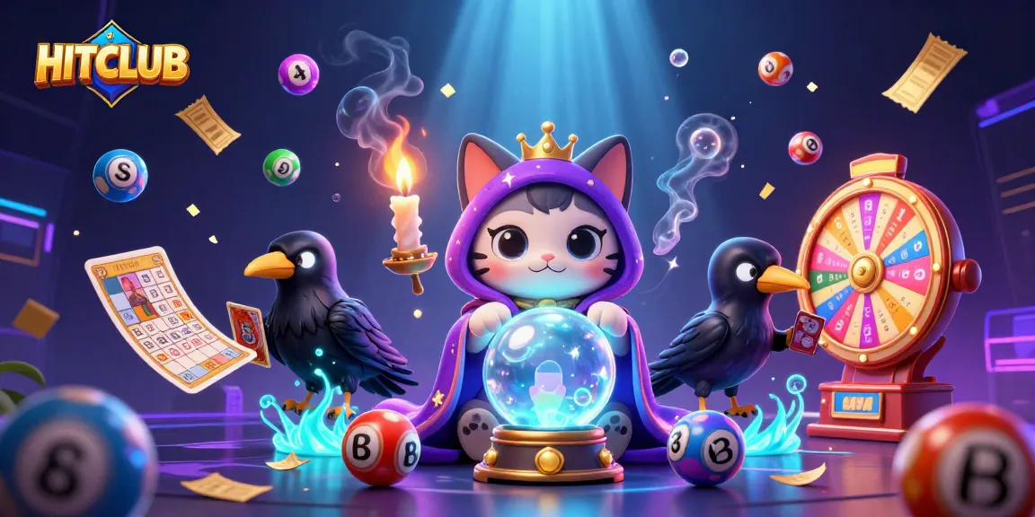 Engage with HITCLUB's vibrant lottery world, featuring a mystical cat and dynamic gaming elements.