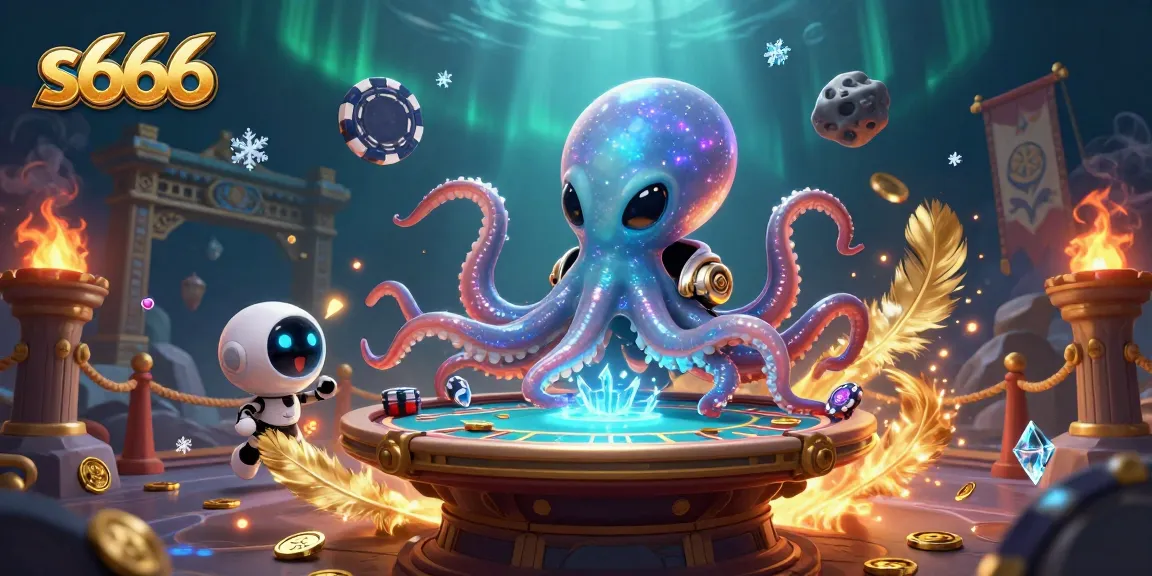 Experience thrilling stakes at s666 with a vibrant alien octopus and poker table in 3D.