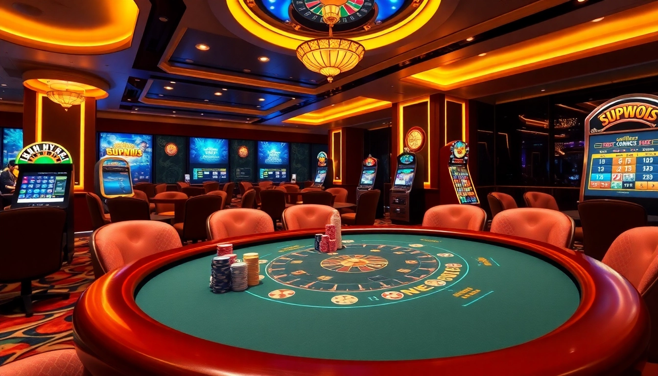 Enjoying a thrilling game of poker and other experiences at https://mm88.moe/ with vibrant elements capturing the excitement of online gambling.