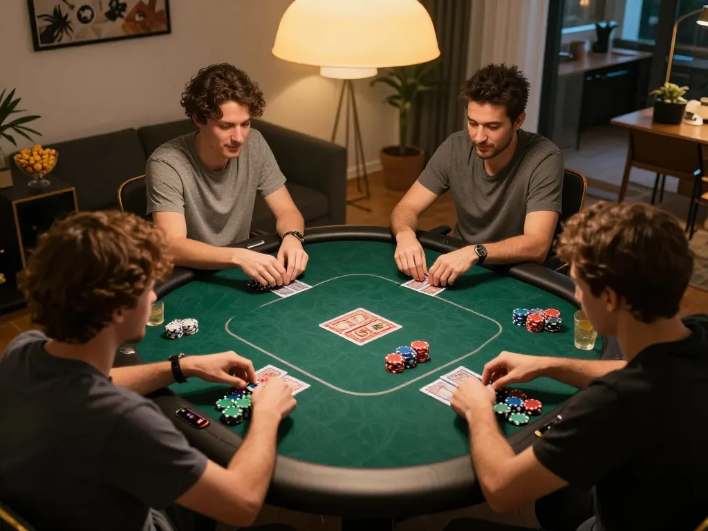 Engaging players enjoying an exciting home poker game setup featuring 33win.
