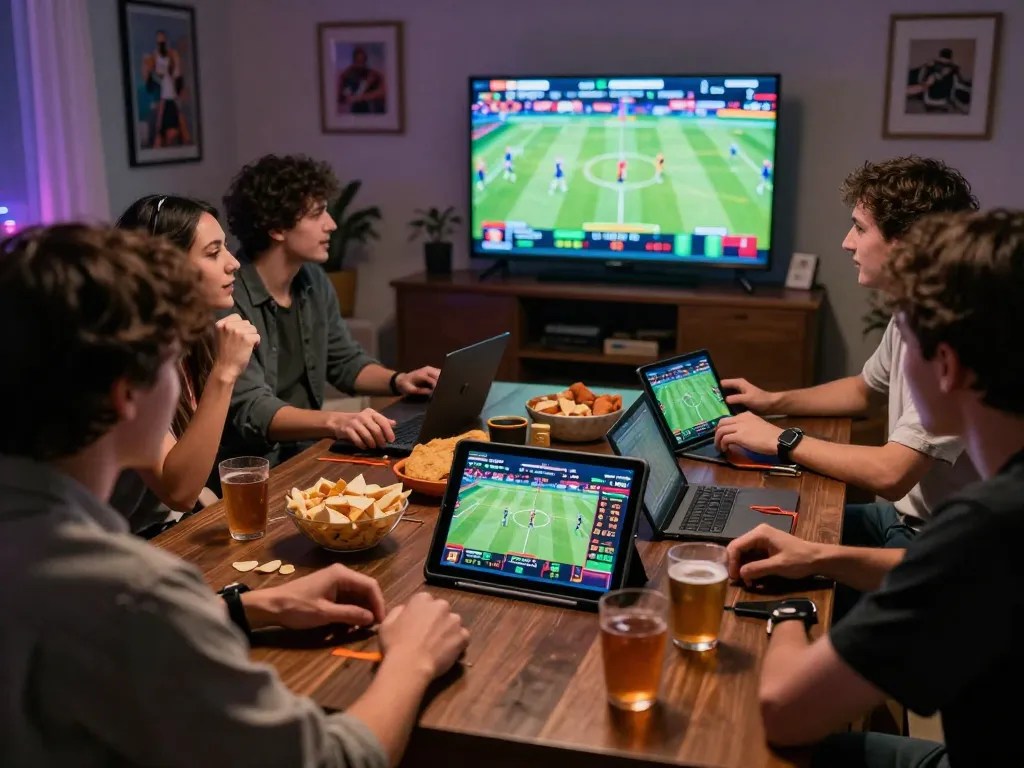 Exciting live sports betting experience with rikbet in a lively home setting.