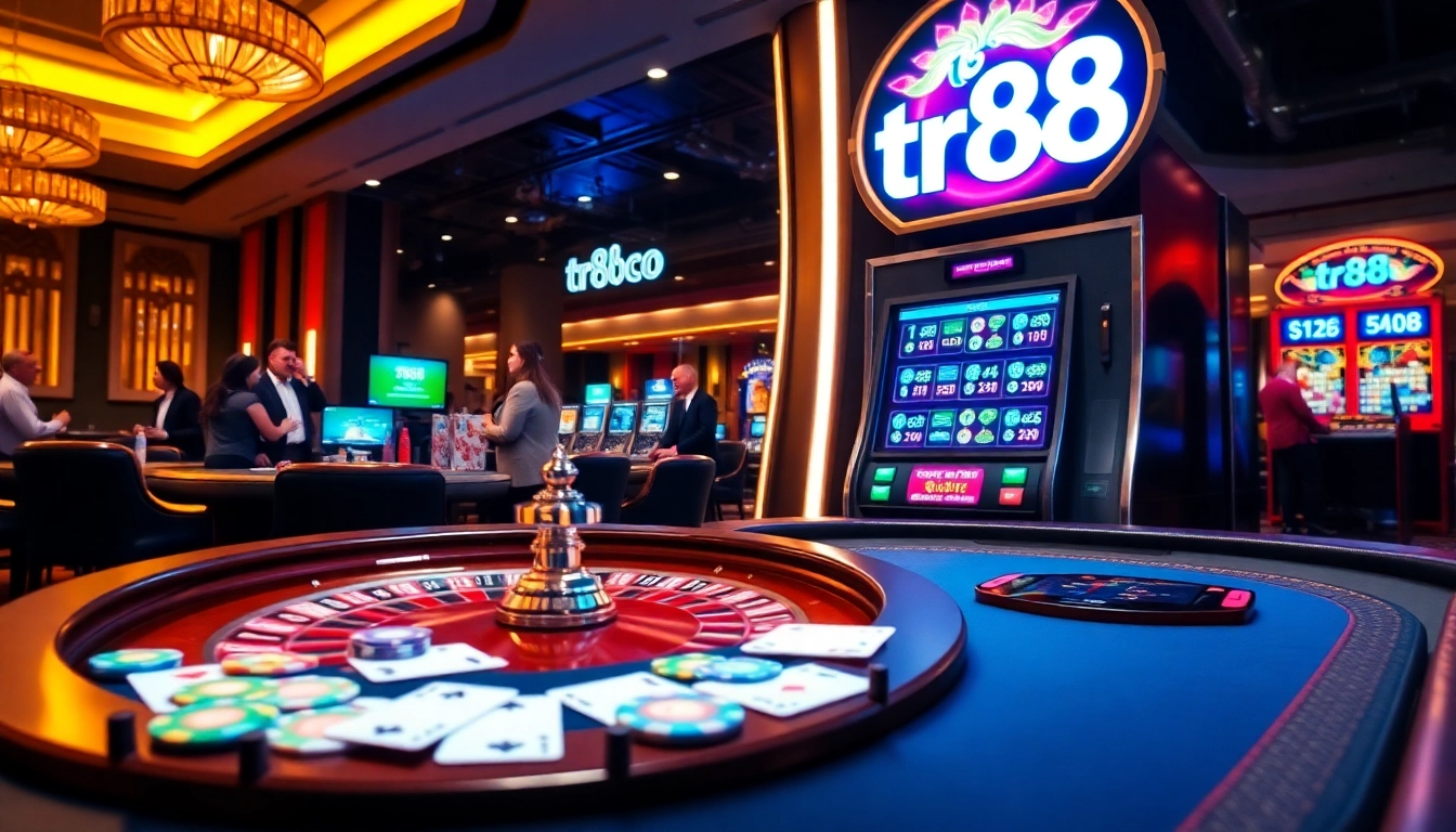 Exciting gambling scene with casino elements showcasing tr88 on a vibrant display.