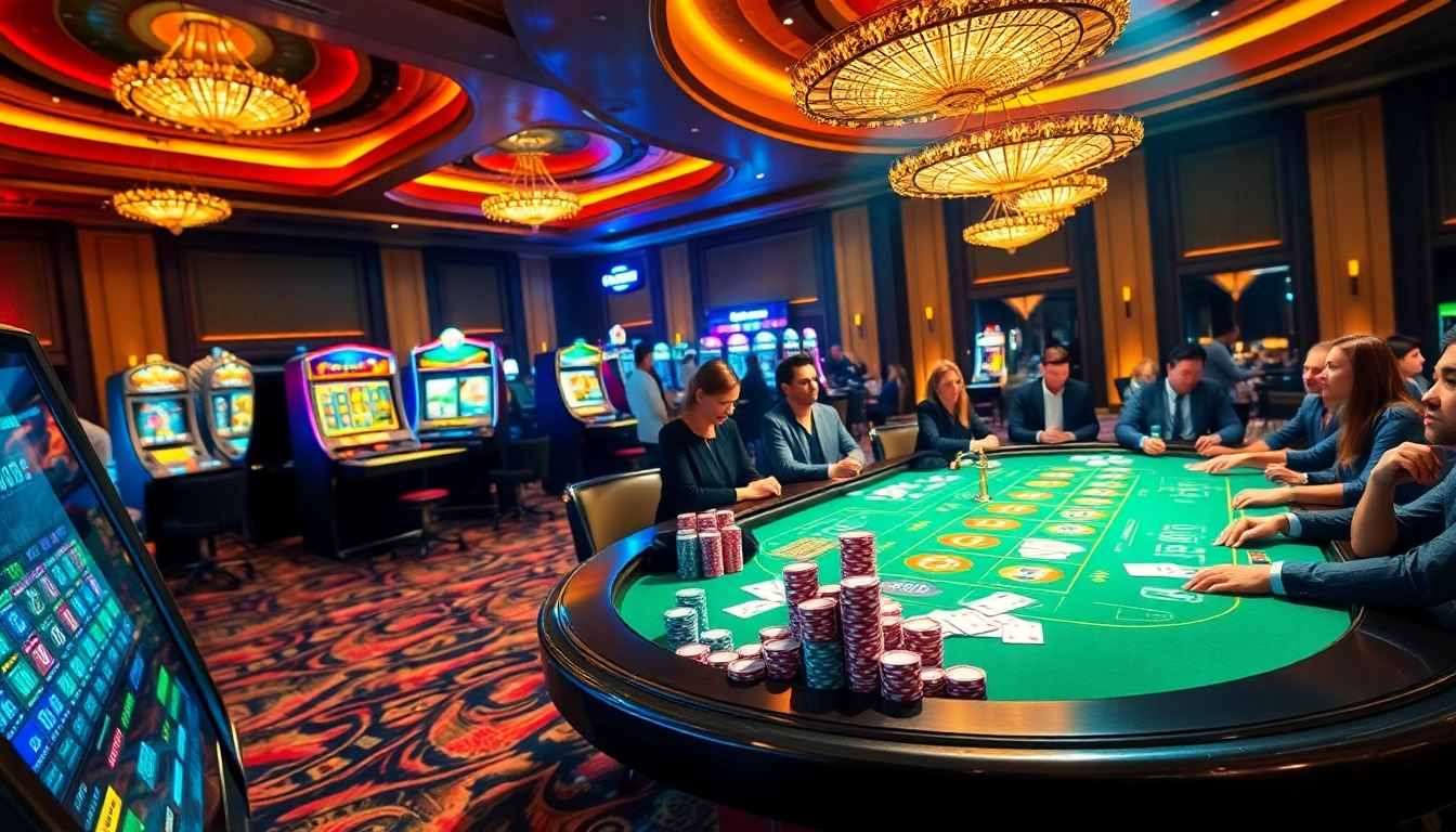 Players engaging at a luxurious casino table with 888vnd chips, showcasing the excitement of high-stakes gambling.