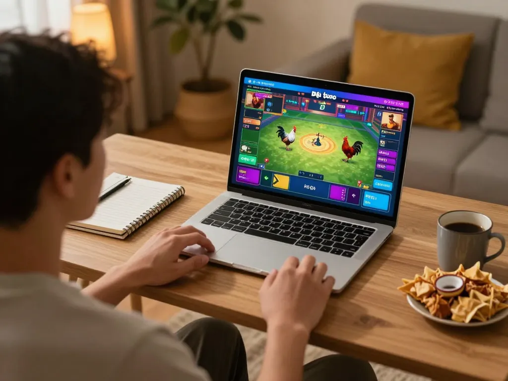 Engaging with Đá gà thomo live stream while enjoying home gaming experience.
