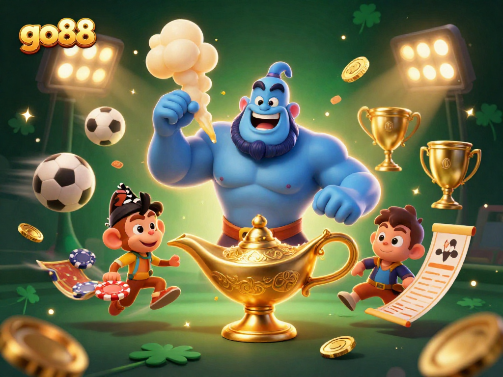 Engage with go88, featuring iconic characters in a vibrant 3D casino-themed illustration.