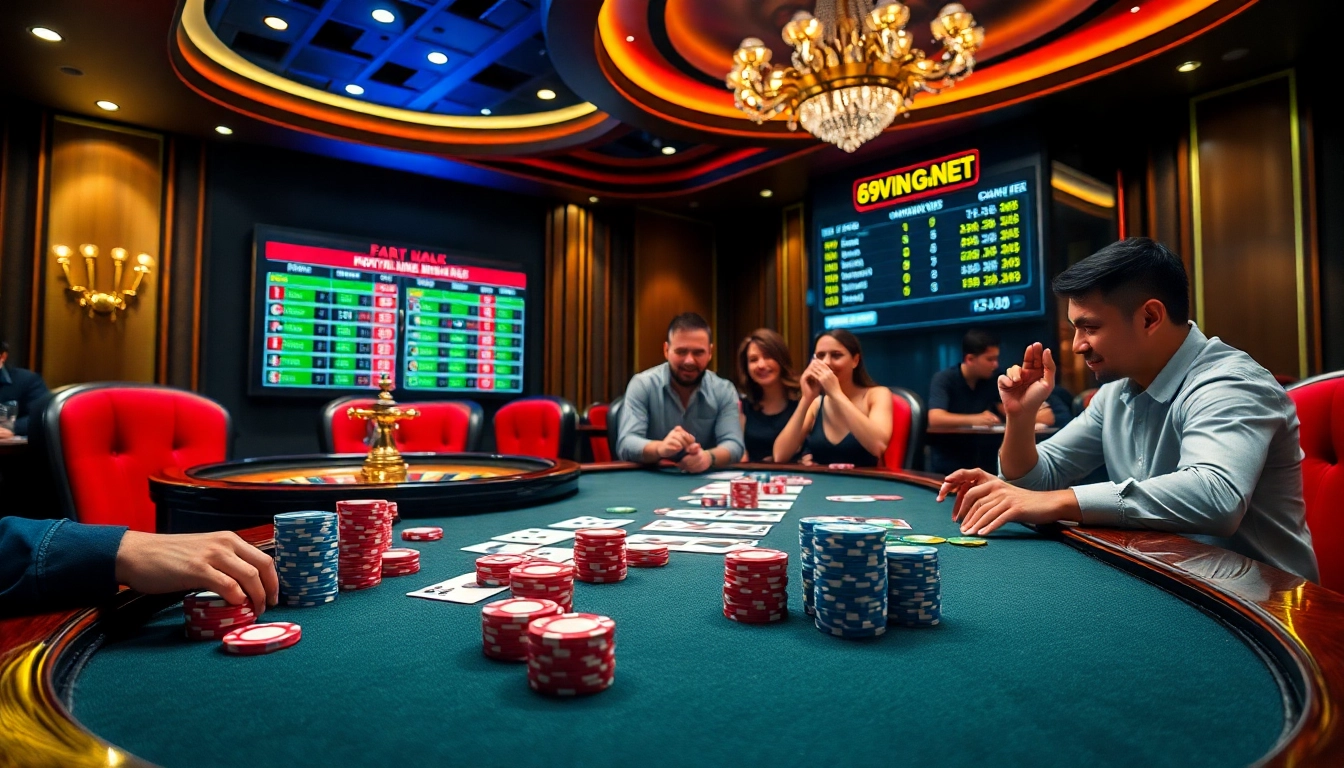 Intensely focused players at a poker table celebrating their wins at 69vn.gb.net casino.