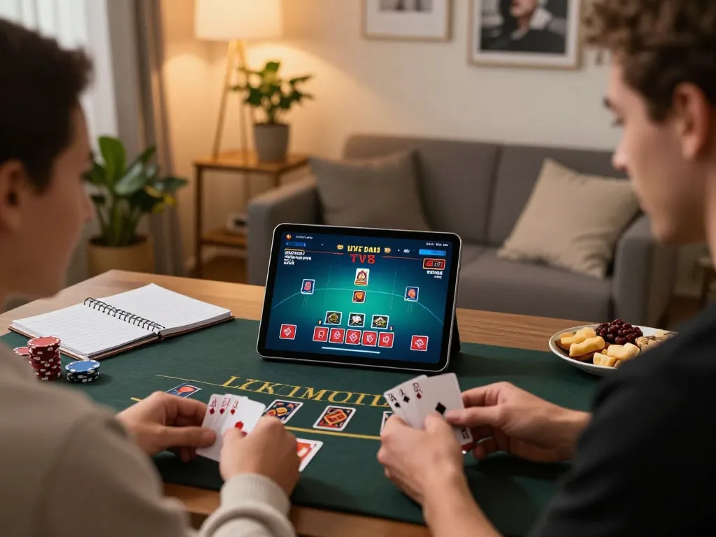 Engaging live dealer blackjack gameplay on tablet featuring hay88x in a stylish home office.