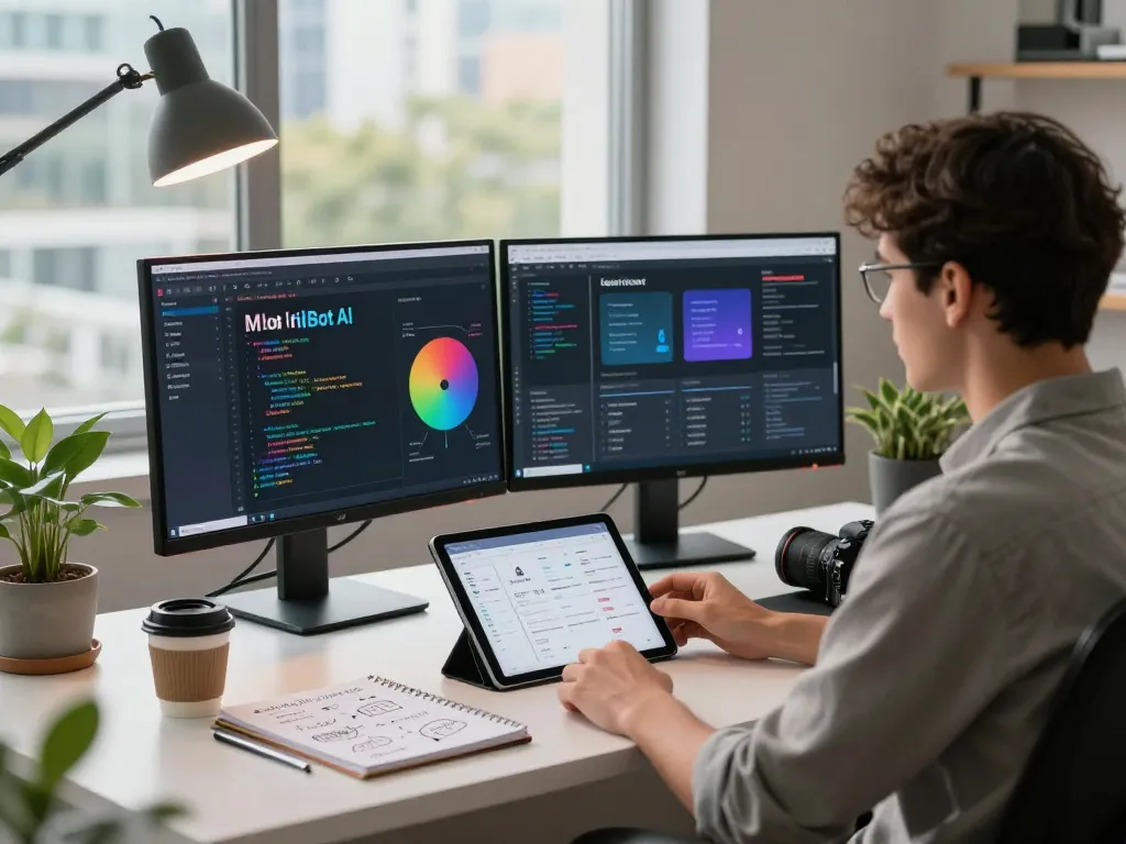 Workspace with a developer demonstrating how to use moltbot ai personal assistant software for automation and task management