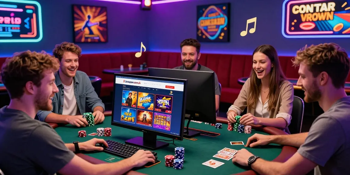 Excited players exploring credit card casinos on jumpspace.org.uk in a vibrant gaming room.