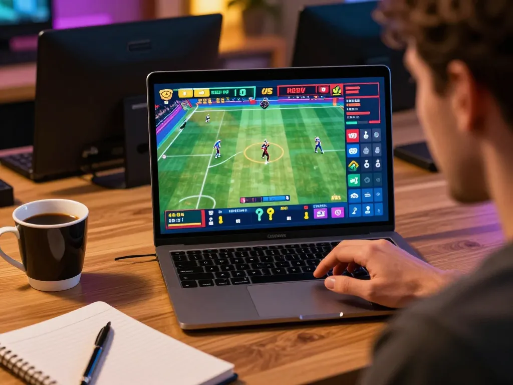 Bongdalu user engaging with live sports betting on laptop, showcasing excitement and strategy.