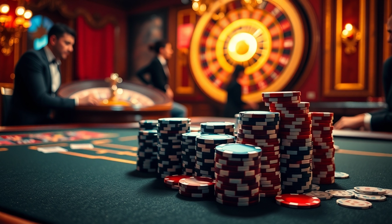 Experience the thrill of vv jl at a vibrant casino table stacked with chips and cards.