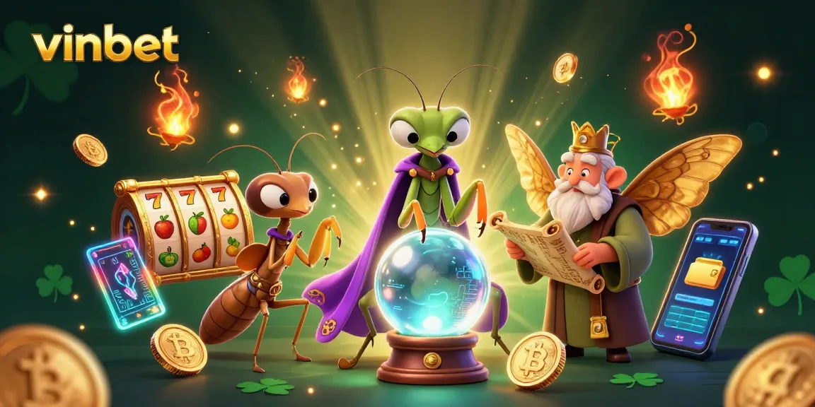 Experience thrilling slots and jackpots at vinbet with vibrant casino elements and enchanting characters.