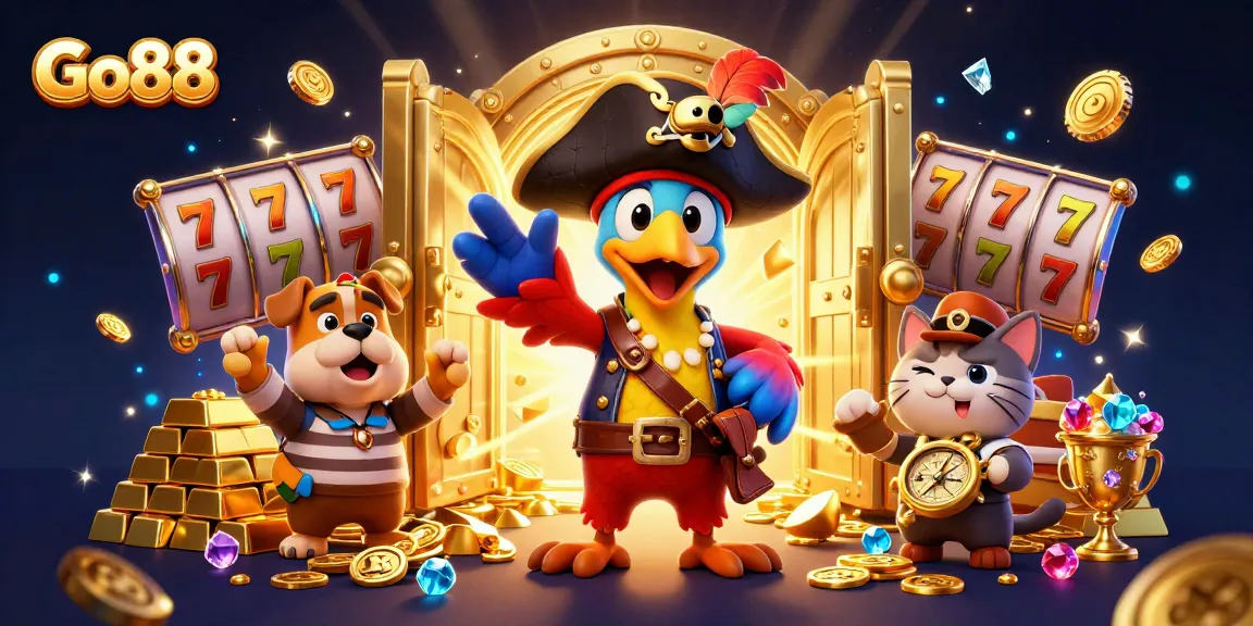 Win big on Go88 with an exciting illustration featuring riches and captivating game elements.