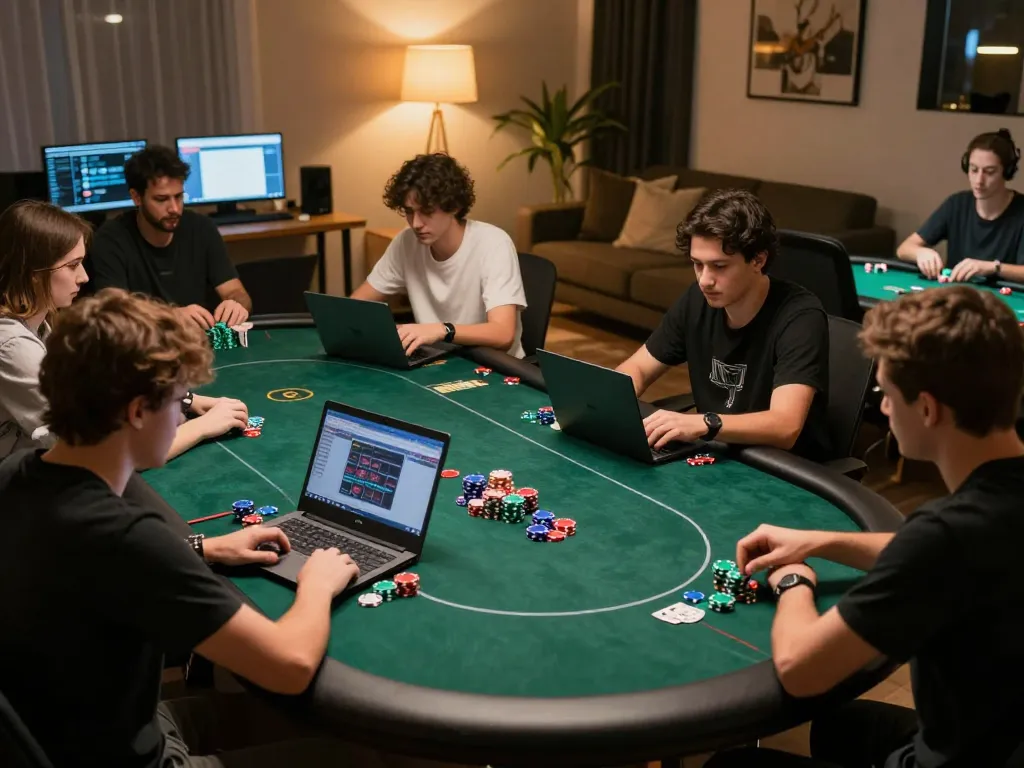 Players enjoying online poker games on LV88, immersed in competitive home gaming atmosphere