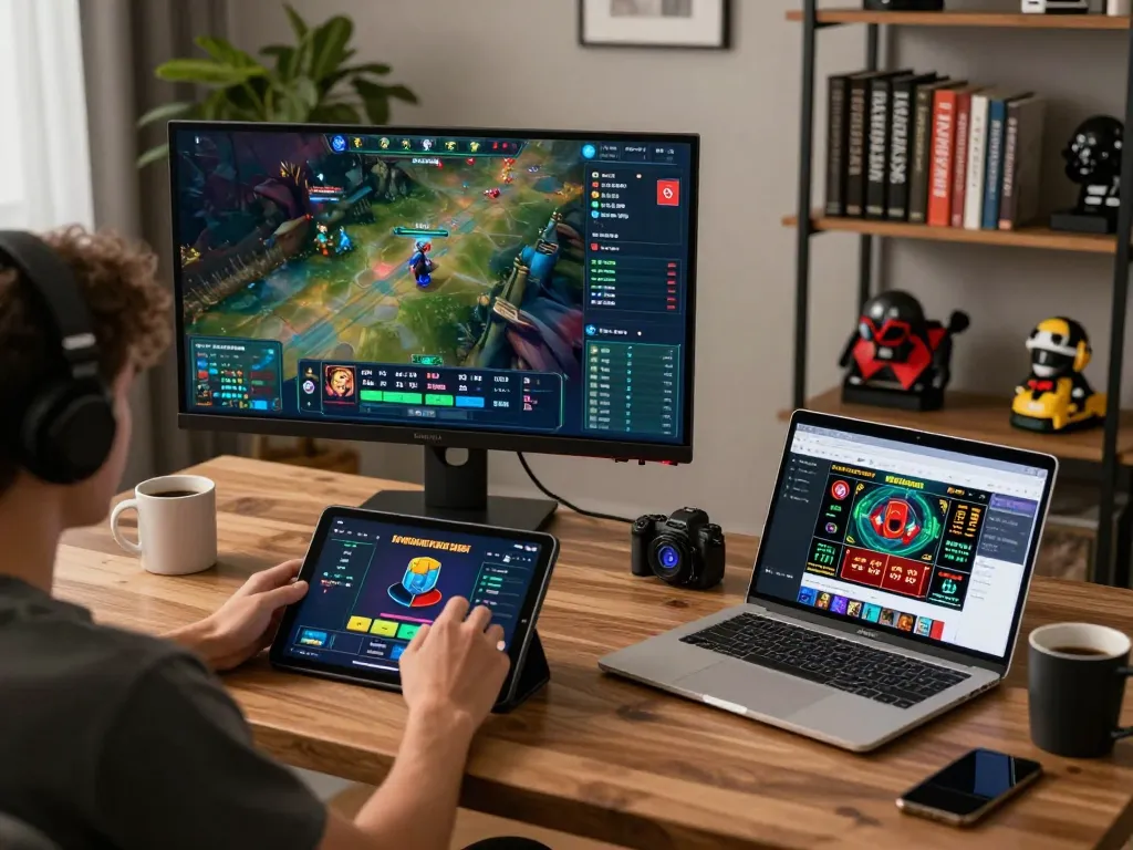Engaged player betting on Go8 Dota game in a modern home gaming setup