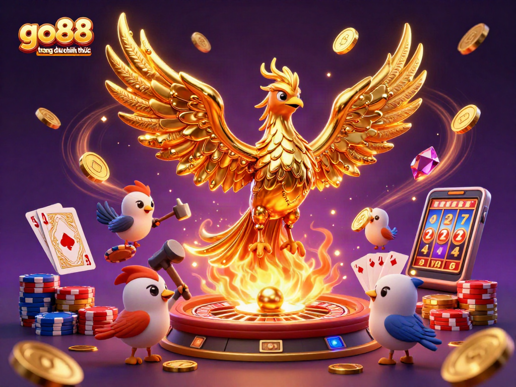 Play exciting games at go88 trang chu chinh thuc with vivid casino-themed illustration showcasing dynamic gold elements.