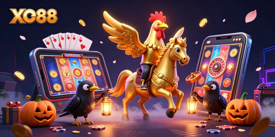 Engage with thrilling gaming action at XO88 with a vibrant casino illustration depicting fantasy characters and games.