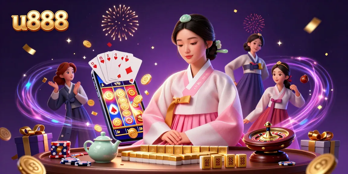 u888 players engaging in exciting online casino games with vibrant 3D elements and confetti celebration