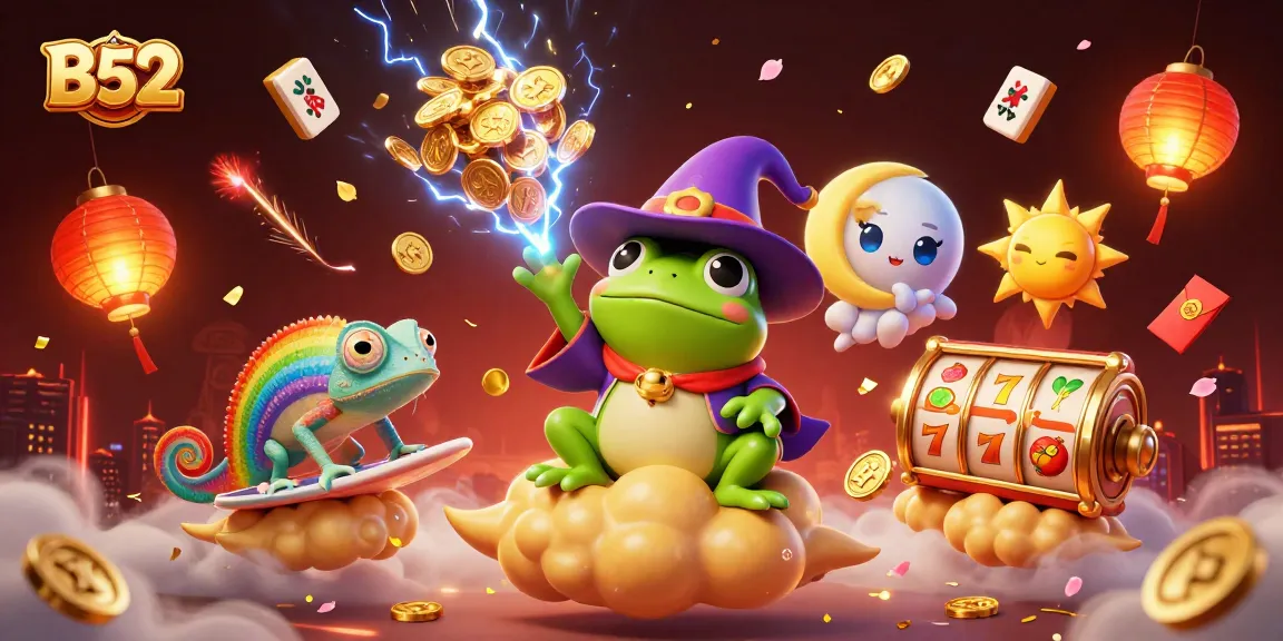 B52 casino illustration with golden coins and vibrant game elements showcasing dynamic luck and rich gaming atmosphere.