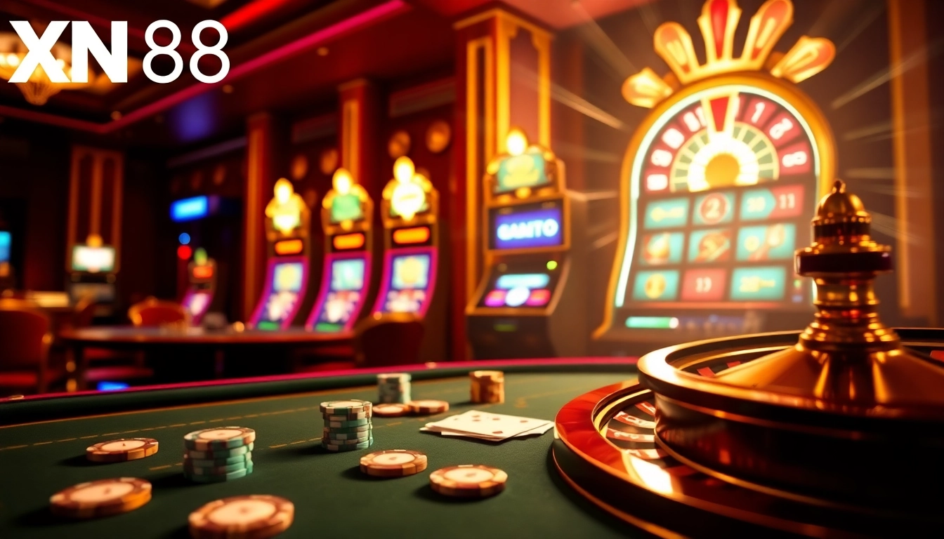 Experience thrilling gameplay at XN 88 with vibrant casino tables and exciting online gambling visuals.