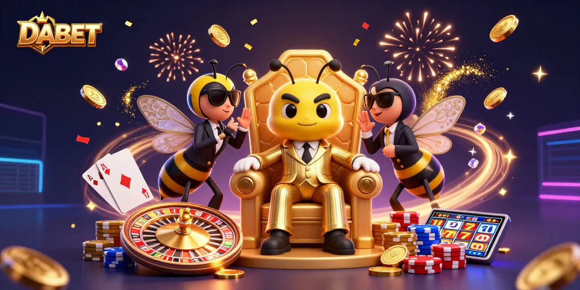 DABET players winning big with stunning casino games, featuring a dynamic 3D scene of a bumblebee mob boss.