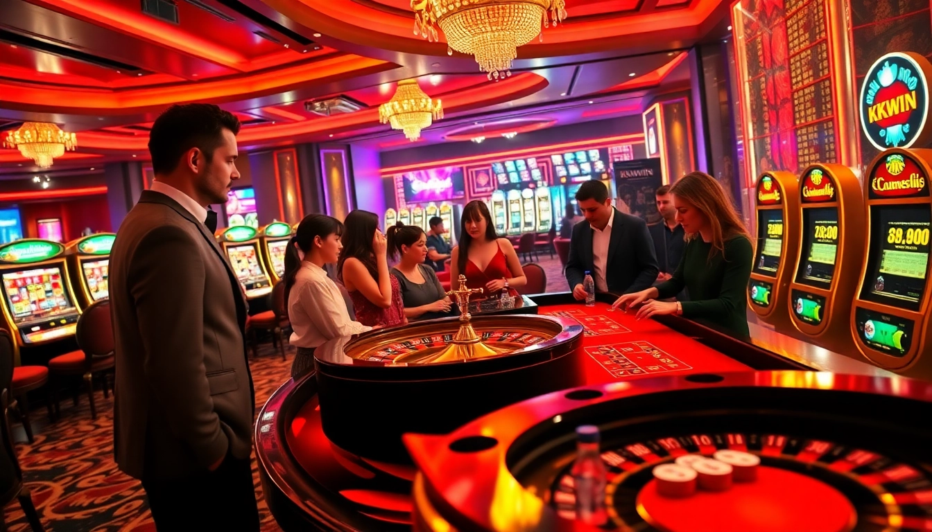 Experience the thrill of kkwin at a luxurious casino table with vibrant action and engaging players.