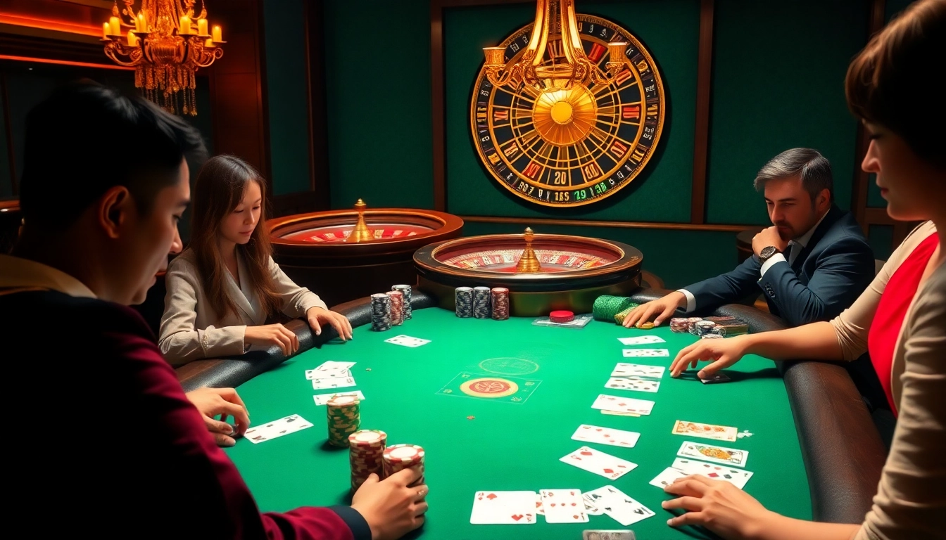 Engaged players at a blackjack table in a luxurious casino setting featuring 98win98 theme.