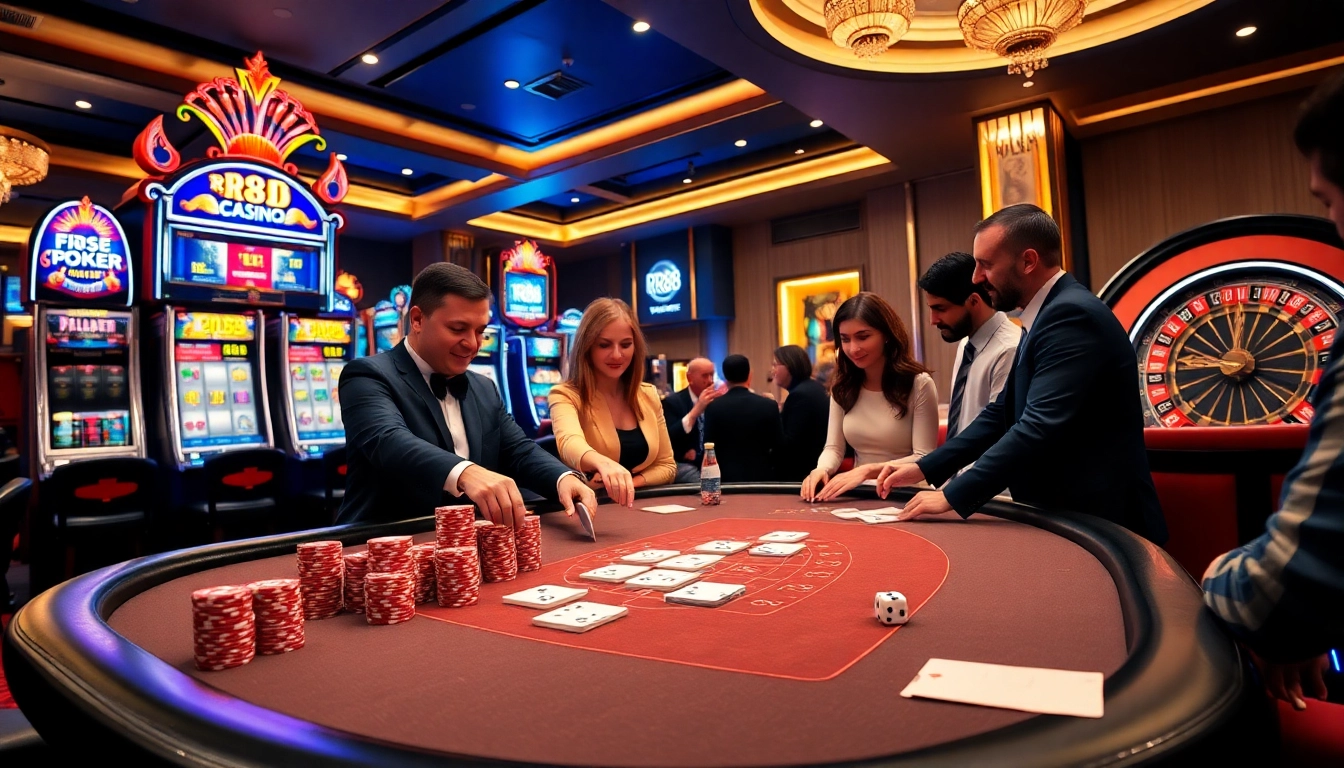 Experience the thrill of gambling at https://rr88.black/ with an exciting poker table scene.