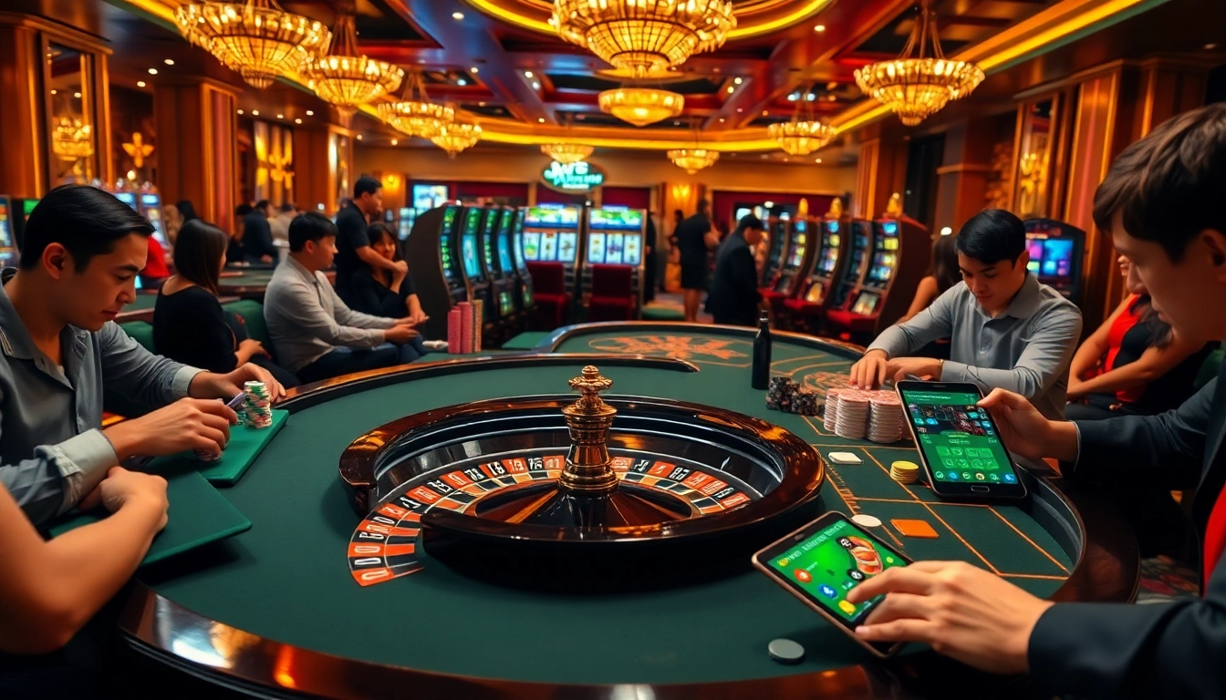 High-stakes betting at MV88 casino with roulette, poker, and digital interfaces.