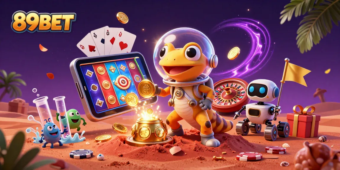 Experience the excitement of 89BET with the Martian gecko discovering a golden casino.