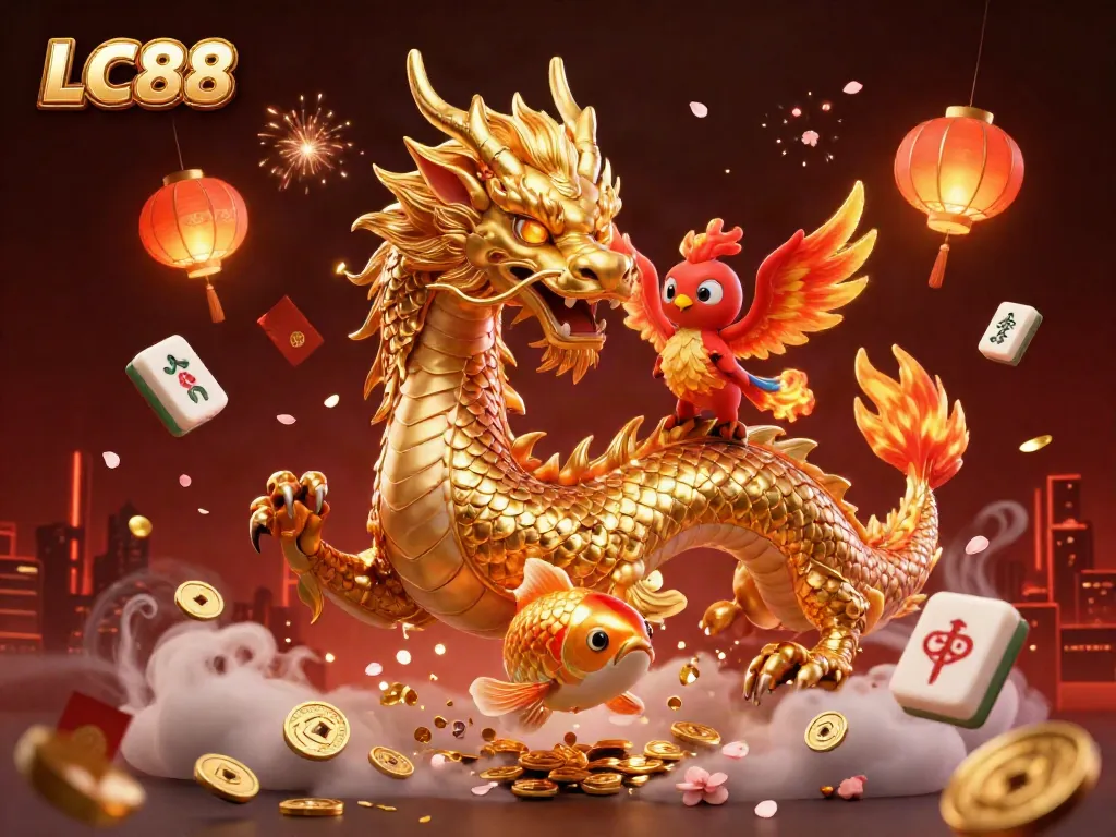 Experience rich gaming action with the fierce golden dragon and phoenix at LC88 casino.