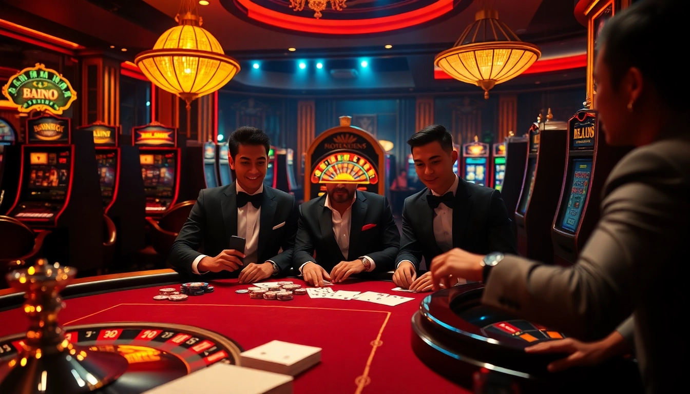 Players strategizing at a glamorous casino table, enhancing their experience with chotruyen-themed narratives.