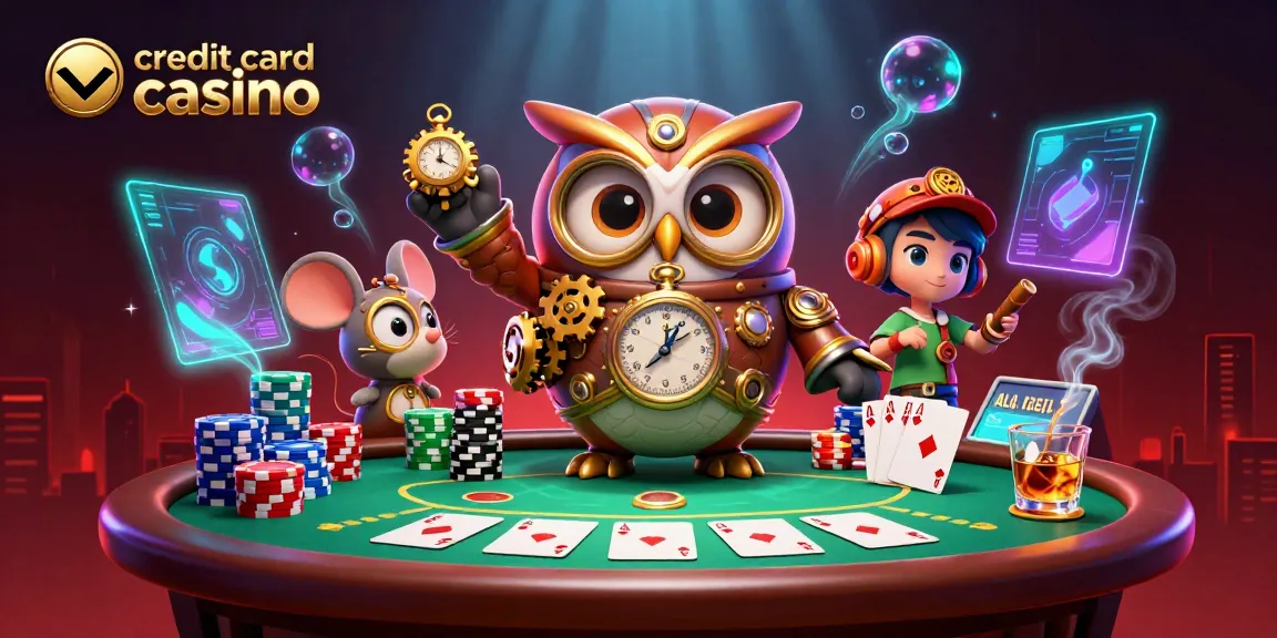 Engage in thrilling gameplay at a credit card casino with a time-traveler owl and poker elements.