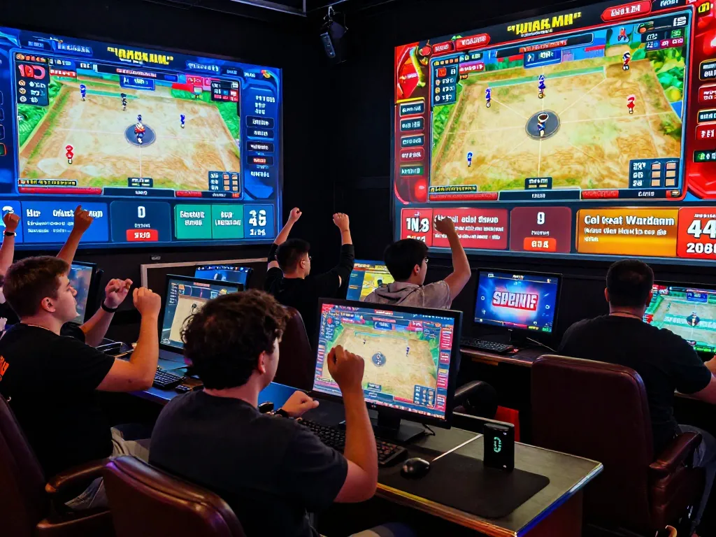 Exciting Ga179 virtual cockfighting event with engaged spectators and vibrant betting options.