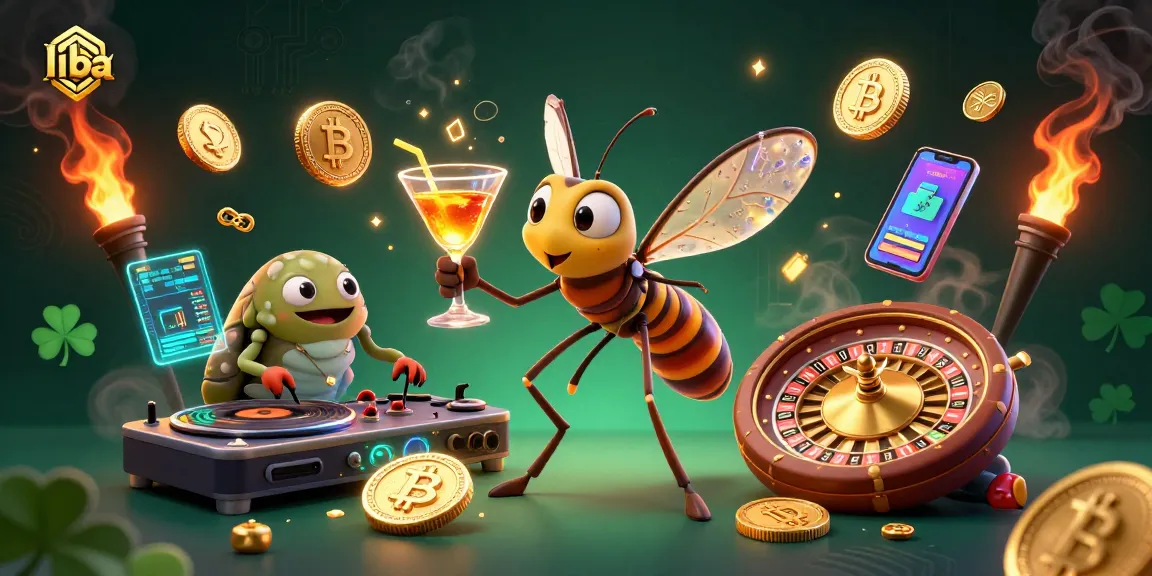 Experience the vibrant atmosphere of liba's credit card casinos featuring animated characters and crypto elements.