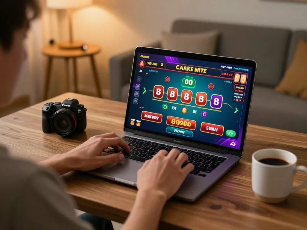 Player enjoying an online casino experience with 99WIN on a laptop, showcasing strategic gameplay and excitement at home.