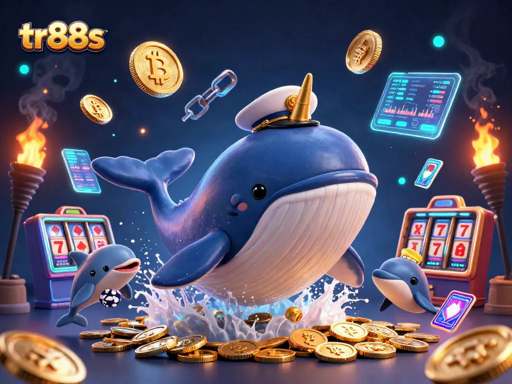 Experience excitement at tr88s with a vibrant casino scene featuring whales, dolphins, and crypto coins!