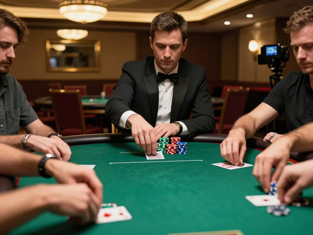 TX88 poker players strategizing over stacked chips in a luxurious casino setting