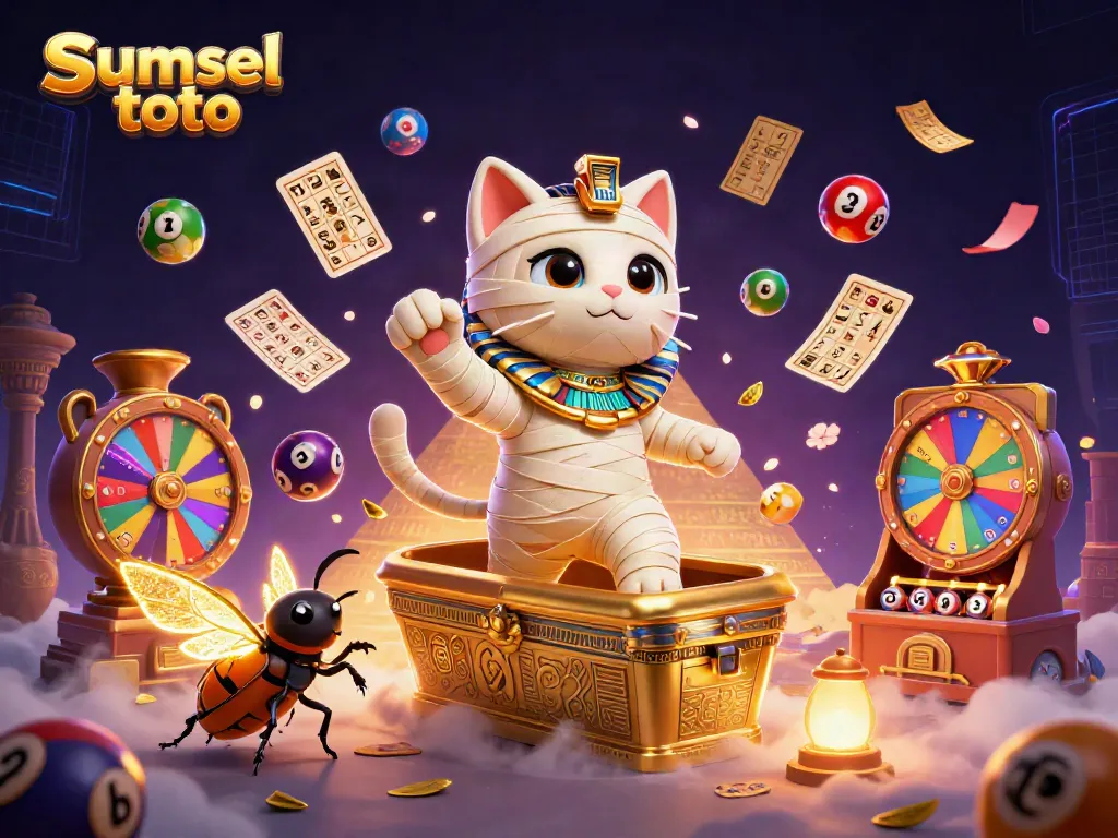 Experience the thrilling action of sumsel toto at a vibrant pyramid casino with a lively 3D scene.