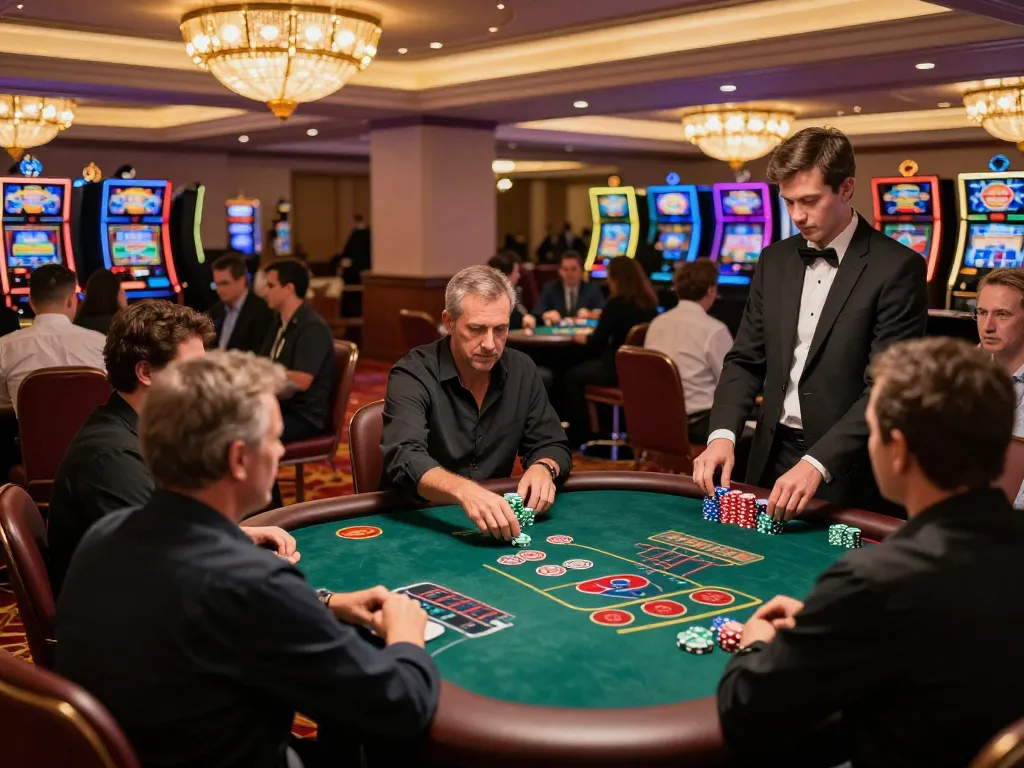 Engaged player placing bets at SUNWIN blackjack table, vibrant casino atmosphere with dynamic activity.