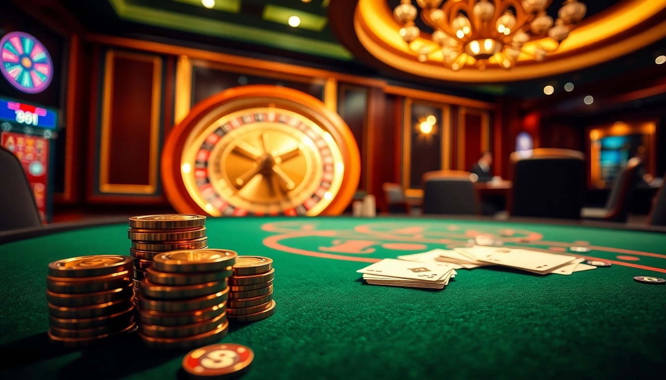Experience the thrill of gaming at 888VI COM with vibrant poker tables and spinning roulette wheels.